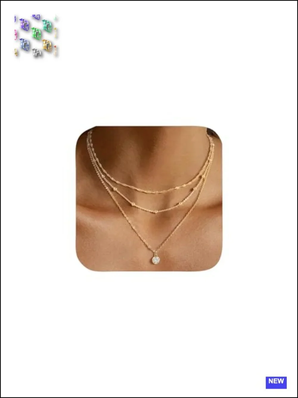 14K Gold Plated Layered 3 Piece Stackable Necklace Set Dainty Pendant